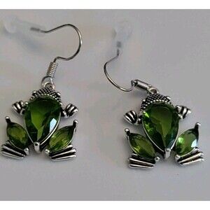 Green & Silver Plated Frog Earrings